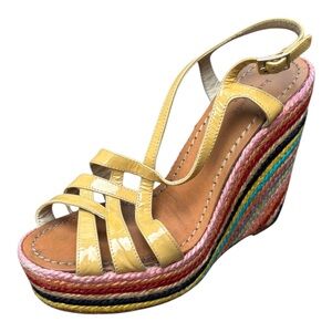 Kate Spade Women’s 8 Lindsey Beige Patent Leather Espadrille Wedge Sandals
